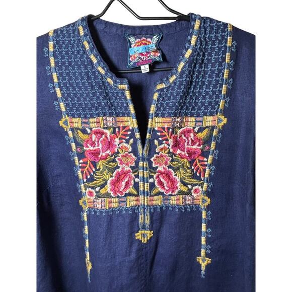 Johnny was boho embroidered dress size small midi bell sleeves cottage core - Picture 2 of 8